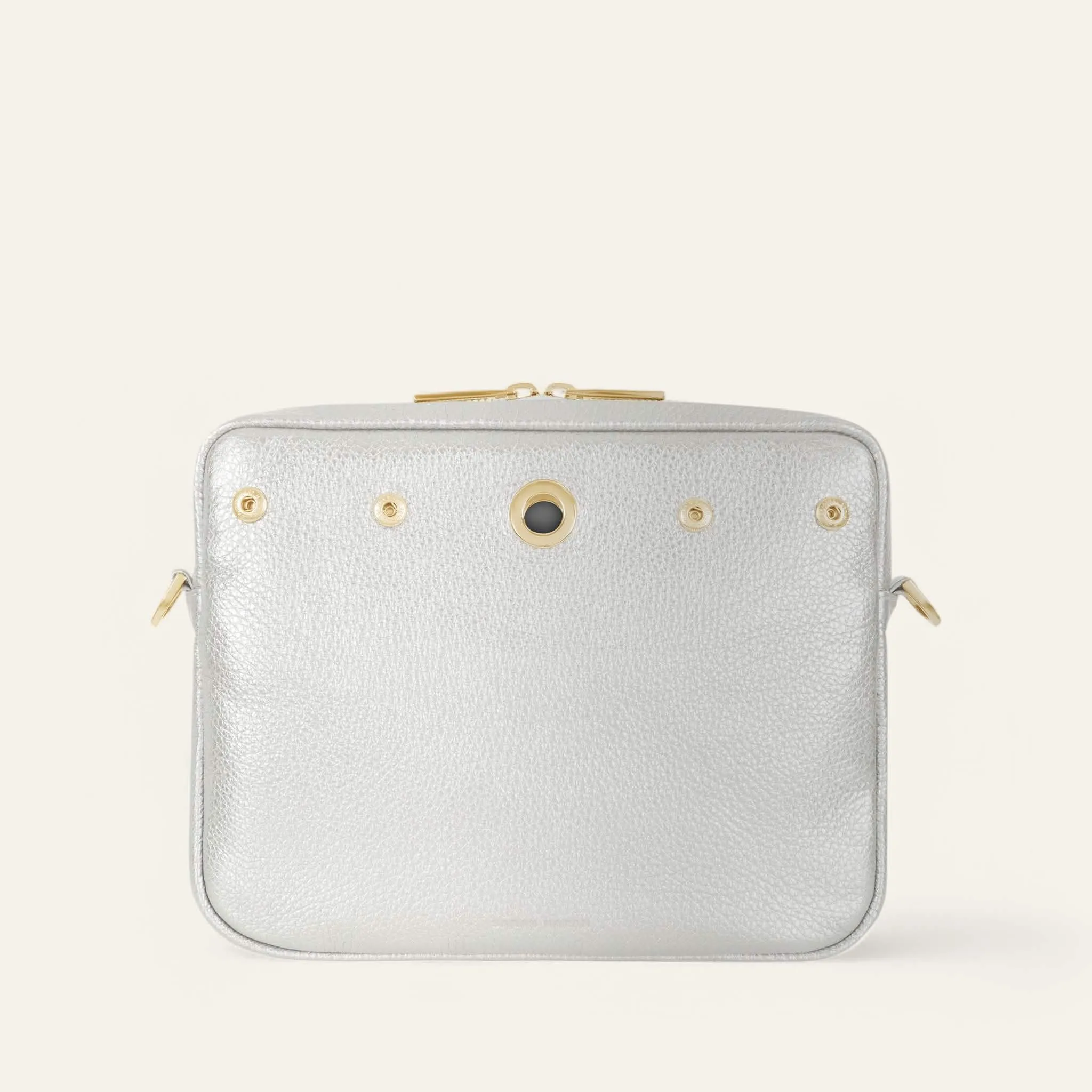 Mia Crossbody | Soft Metallic Silver with Gold hardware