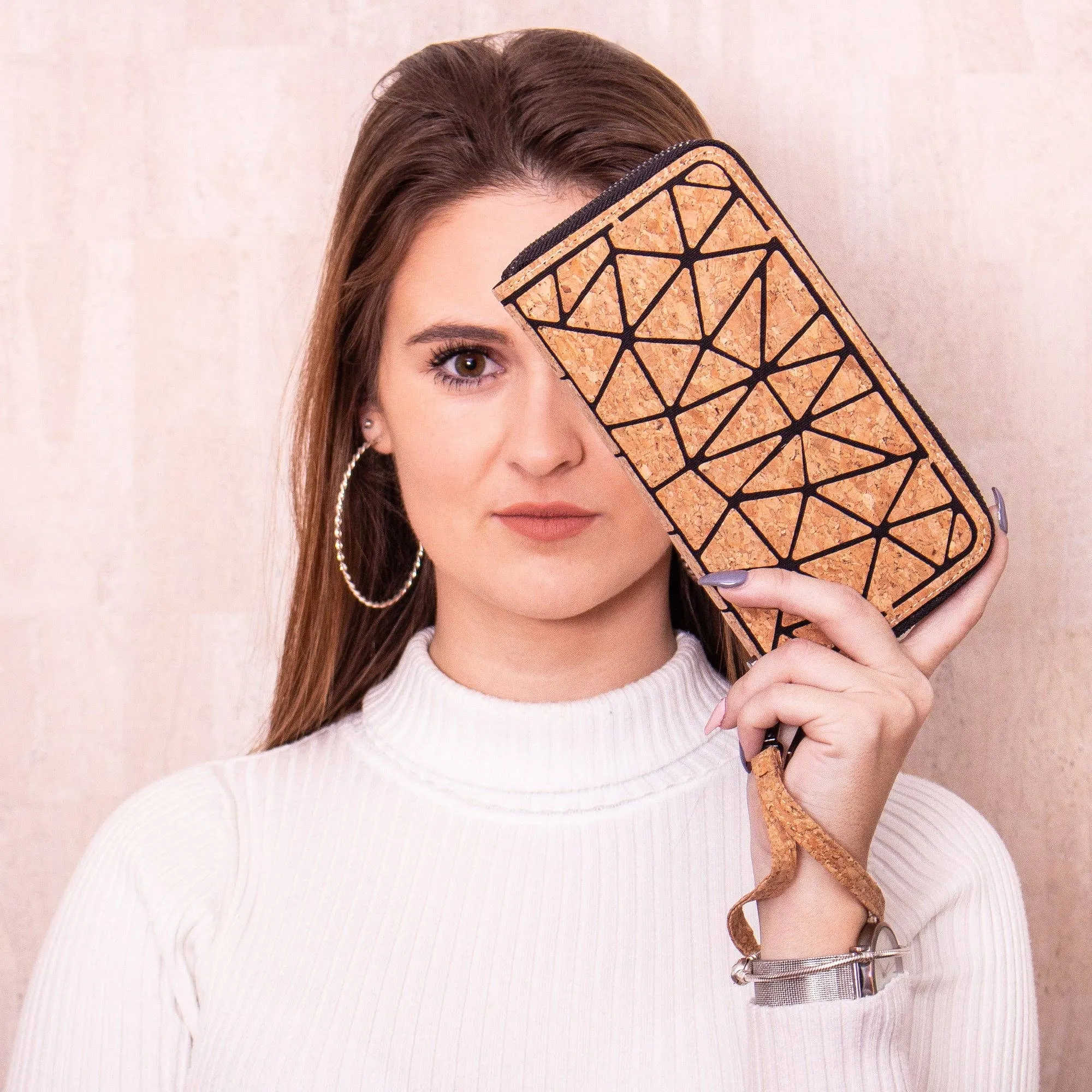 Multiple colour Geometric Cork Zipper Wallet BAG-2024