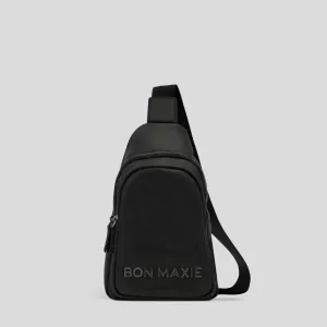 Multiwear Leather Crossbody Sling Bag -- Black Bold Logo