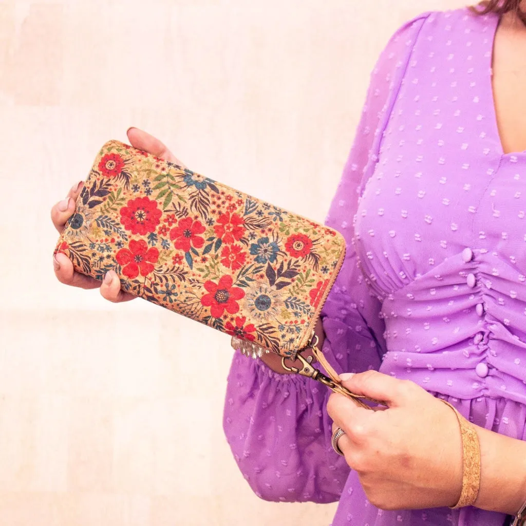 Natural cork with flower pattern zipper women wallet BAG-324-Q novo