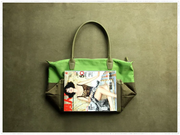 Navy Womens Nylon Shoulder Handbag Womens Nylon Contrast Color Blue Shoulder Work Purse Nylon for Ladies