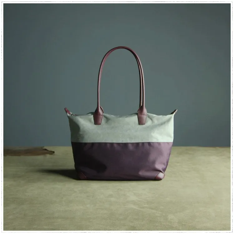 Navy Womens Nylon Shoulder Handbag Womens Nylon Contrast Color Blue Shoulder Work Purse Nylon for Ladies