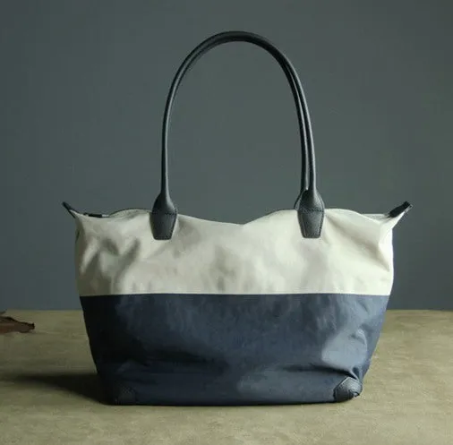 Navy Womens Nylon Shoulder Handbag Womens Nylon Contrast Color Blue Shoulder Work Purse Nylon for Ladies