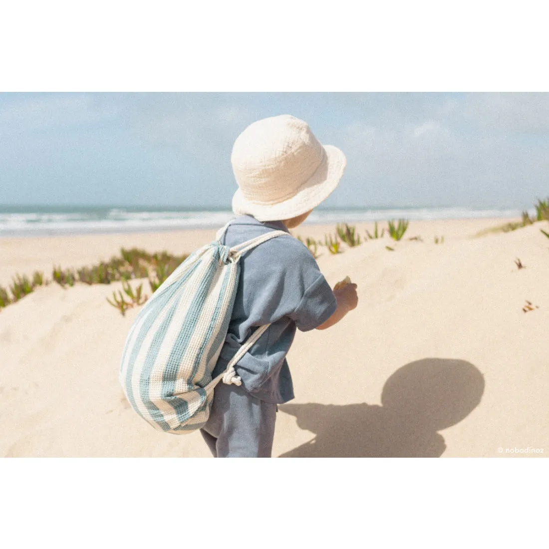 nobodinoz Portofino Beach Towel Bag Set Blue Stripes