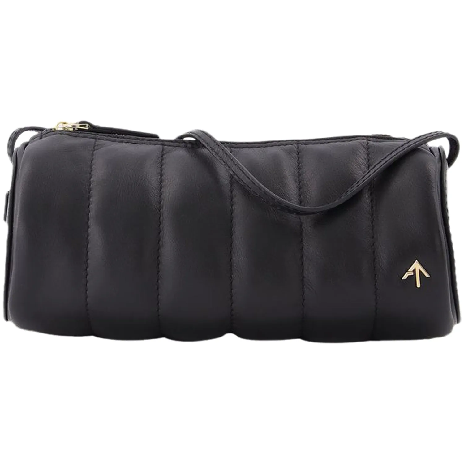 Padded Cylinder Bag in Black Leather