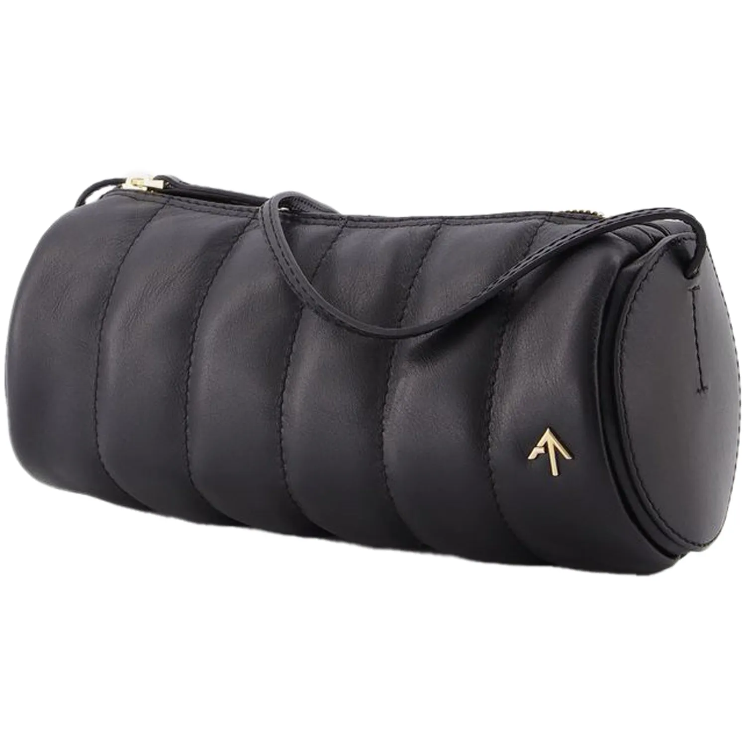 Padded Cylinder Bag in Black Leather