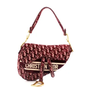 Saddle Handbag Logo Embroidered Oblique Velvet Medium