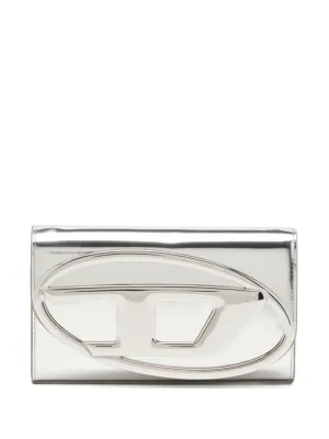 Silver Handbag With Prominent Logo And Detachable Strap