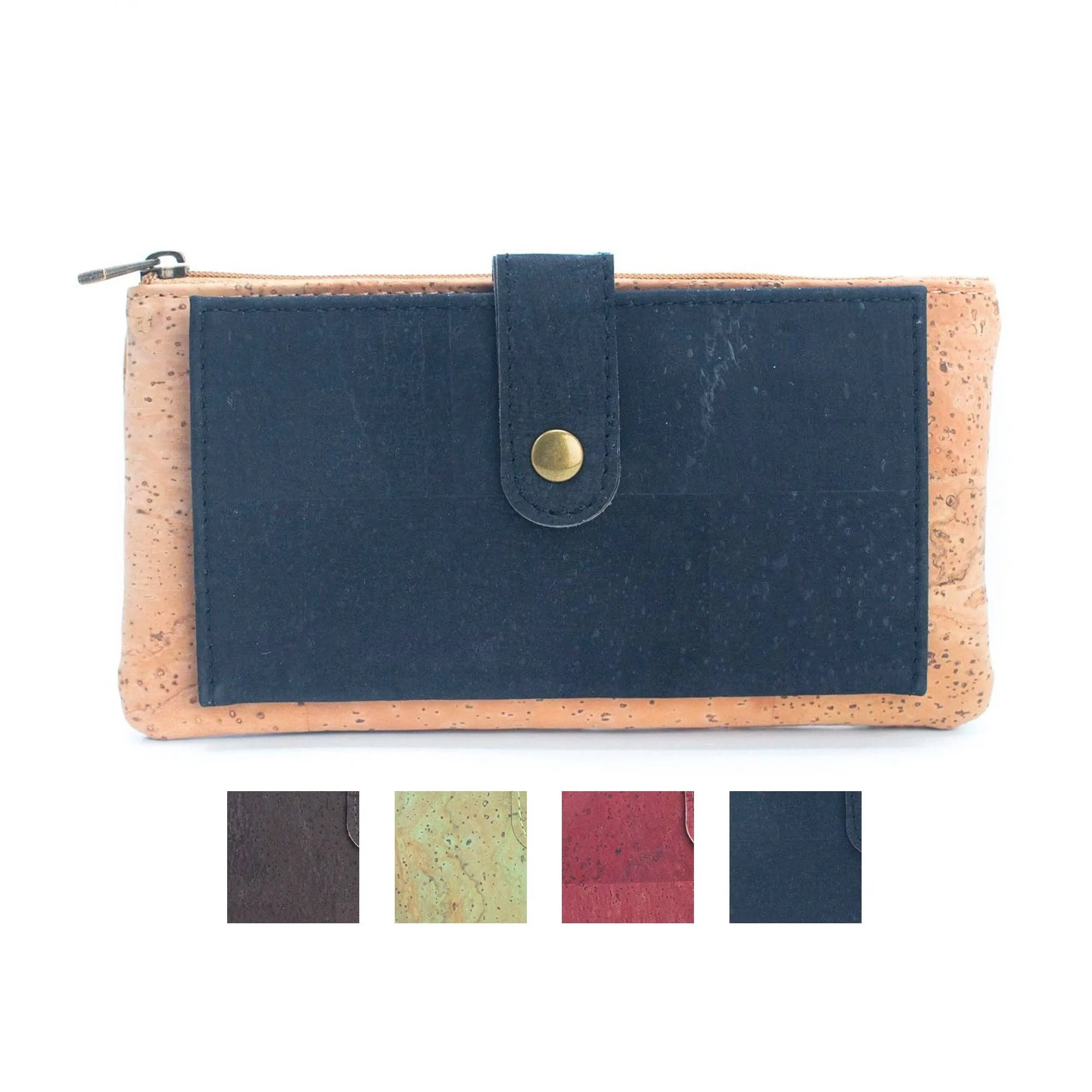 Slim Snap Closure Long Card Wallet Black, Green, Red, BAG-2261