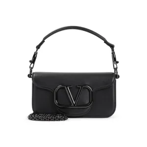 Small Black Leather Shoulder Bag With Detachable Handle And Chain Strap