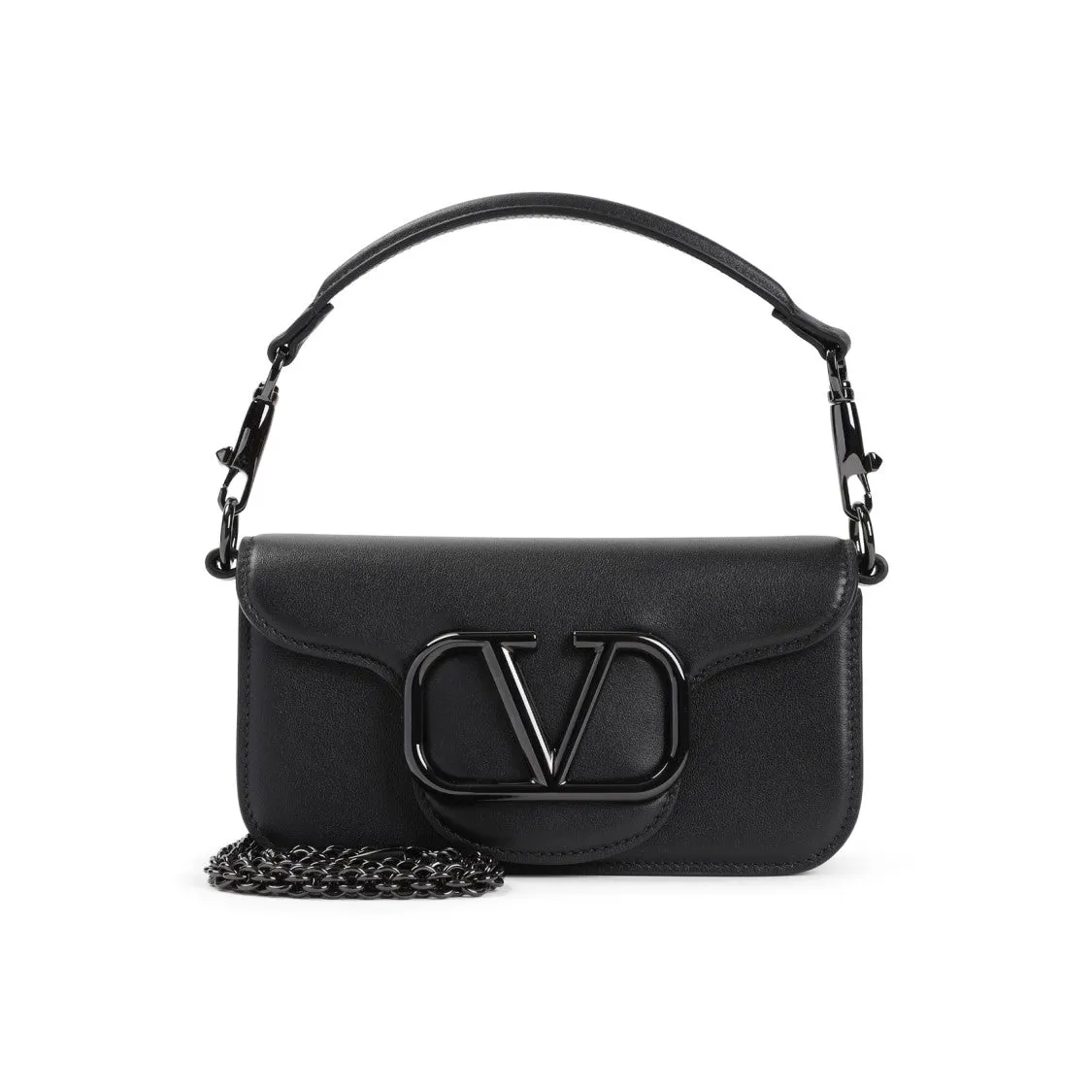 Small Black Leather Shoulder Bag With Detachable Handle And Chain Strap