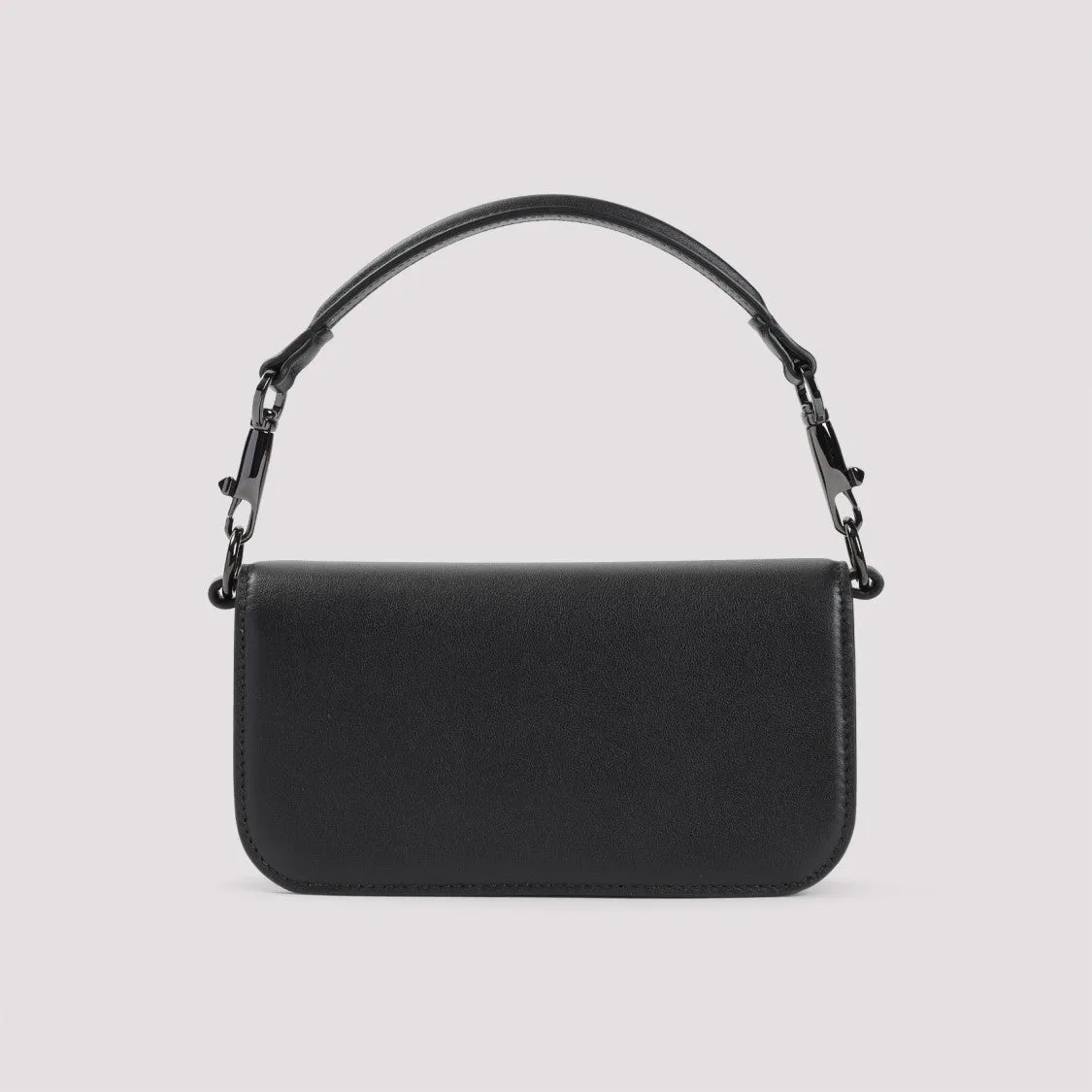 Small Black Leather Shoulder Bag With Detachable Handle And Chain Strap