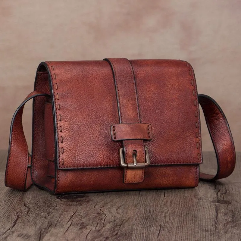 Small Green Vintage Womens Leather Satchel Shoulder Bag Brown Leather Women's Satchel Purse