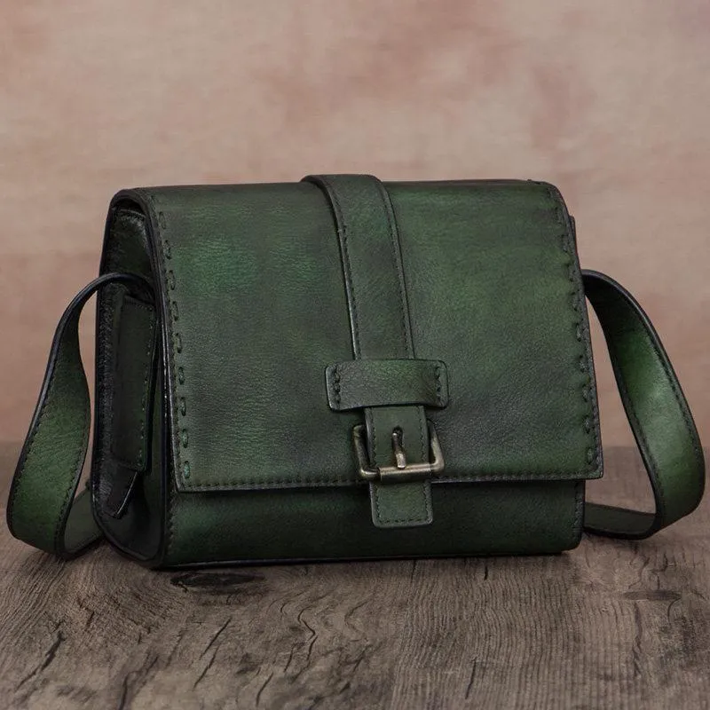 Small Green Vintage Womens Leather Satchel Shoulder Bag Brown Leather Women's Satchel Purse