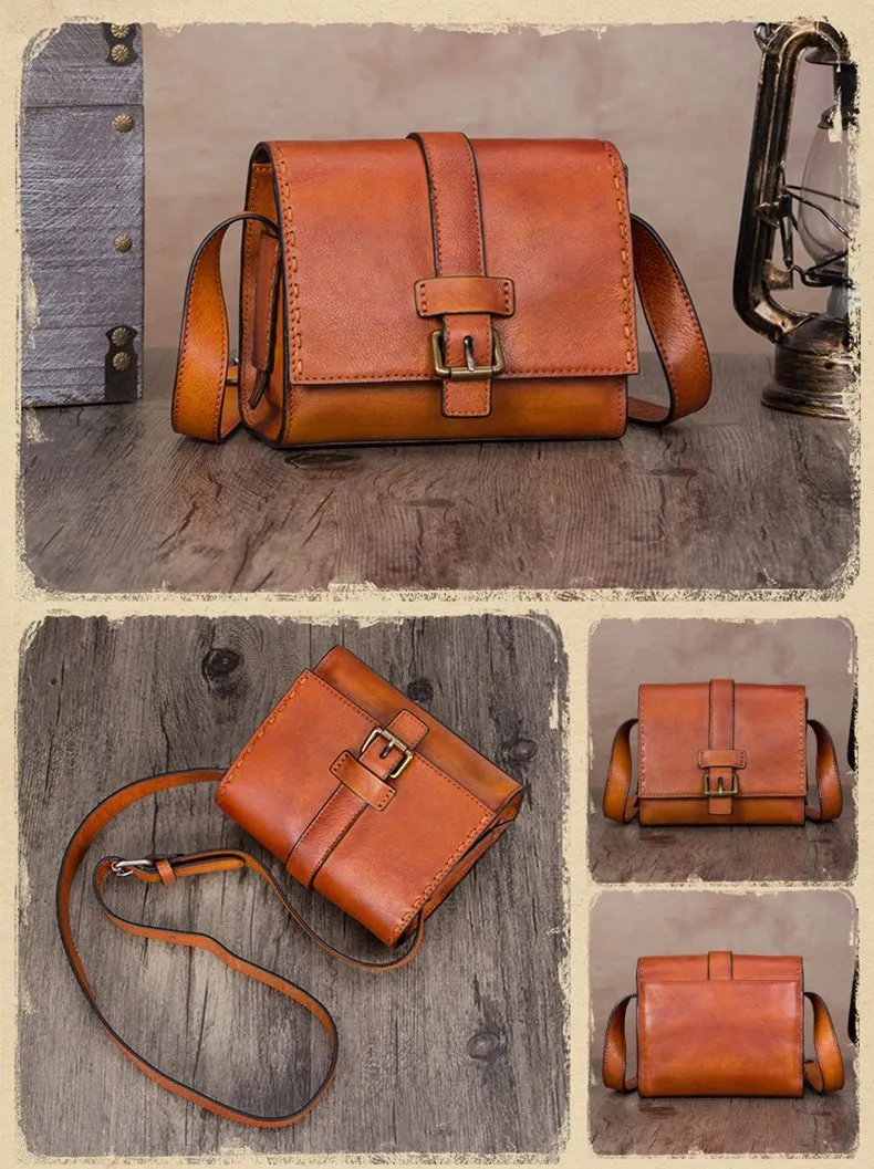 Small Green Vintage Womens Leather Satchel Shoulder Bag Brown Leather Women's Satchel Purse