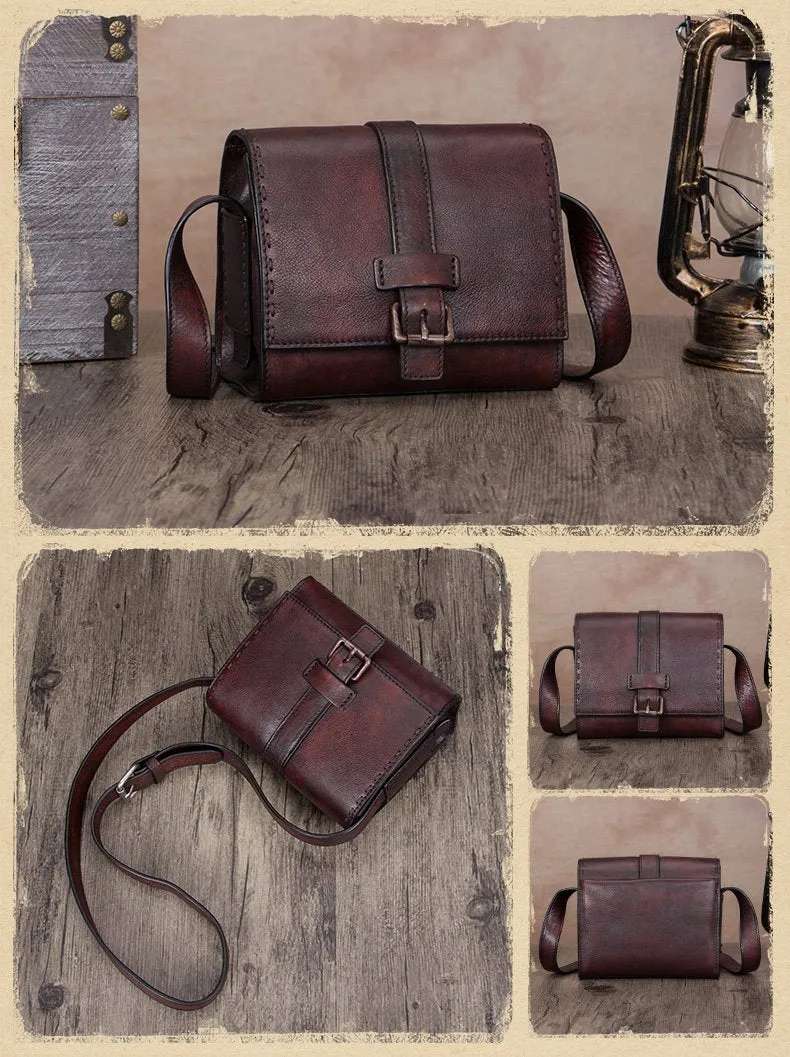 Small Green Vintage Womens Leather Satchel Shoulder Bag Brown Leather Women's Satchel Purse