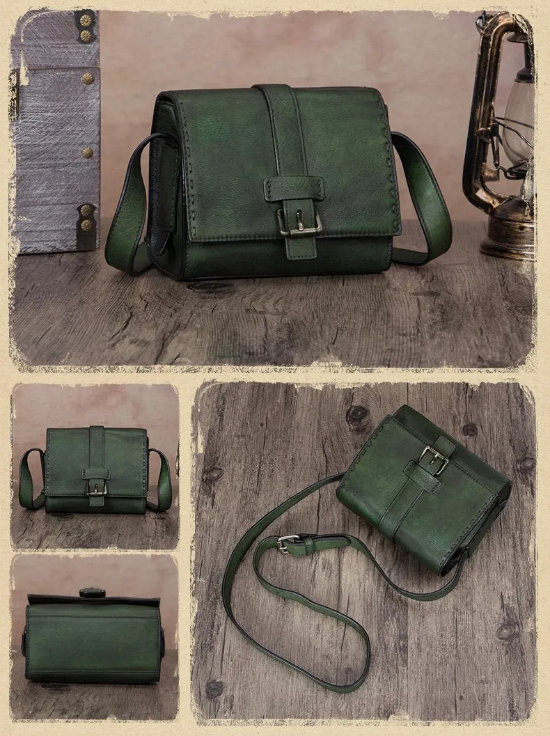Small Green Vintage Womens Leather Satchel Shoulder Bag Brown Leather Women's Satchel Purse