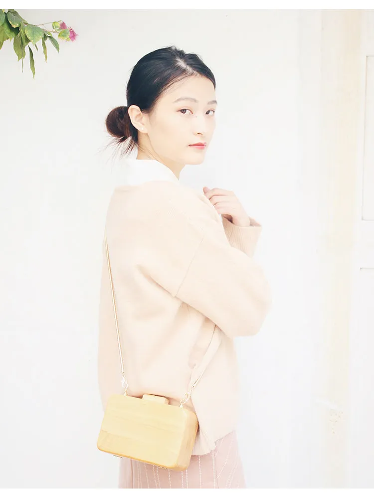Stylish Cute Wooden WOMENs SHOULDER BAGs Chain Purses FOR WOMEN