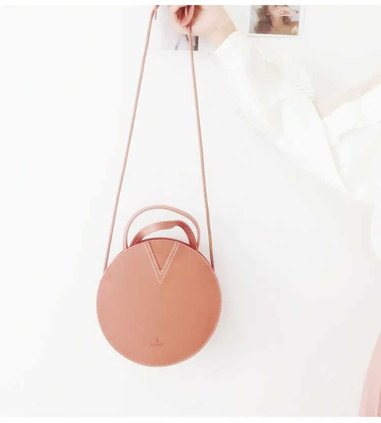 Stylish LEATHER WOMENs Circle Handbags Round SHOULDER BAGs Purse FOR WOMEN