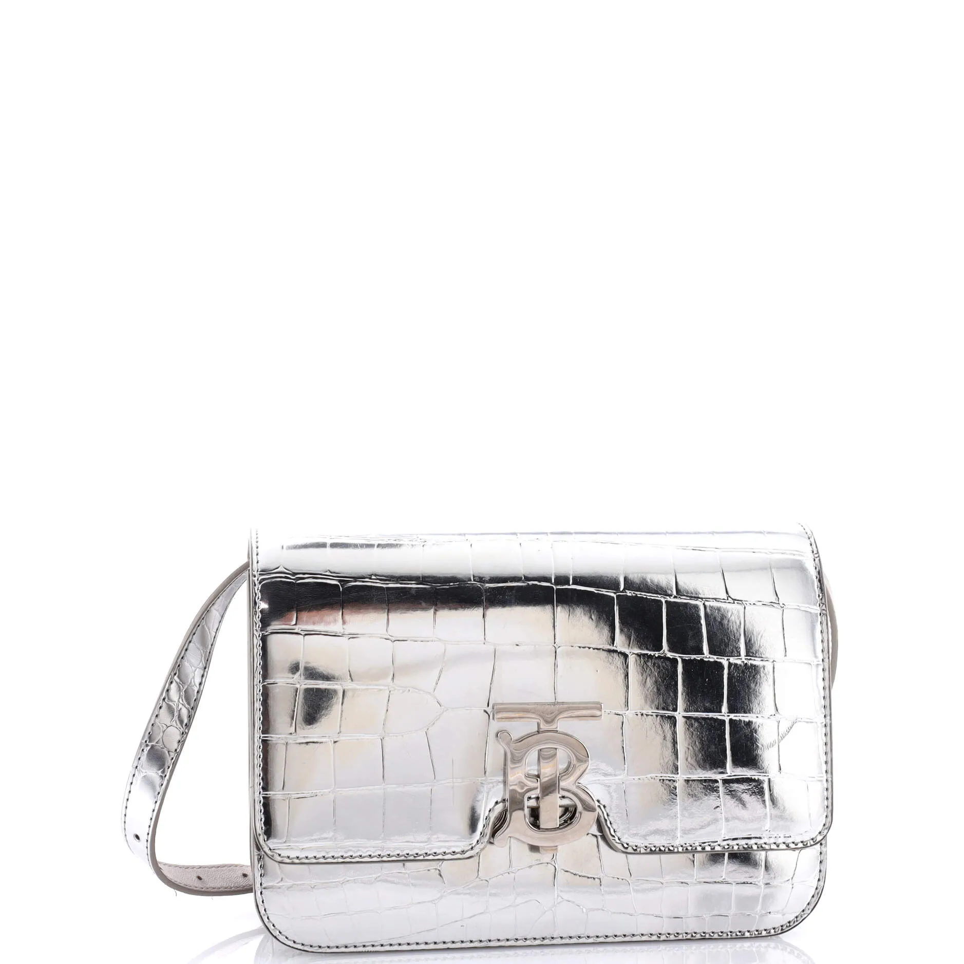 TB Flap Bag Embossed Metallic Leather Small