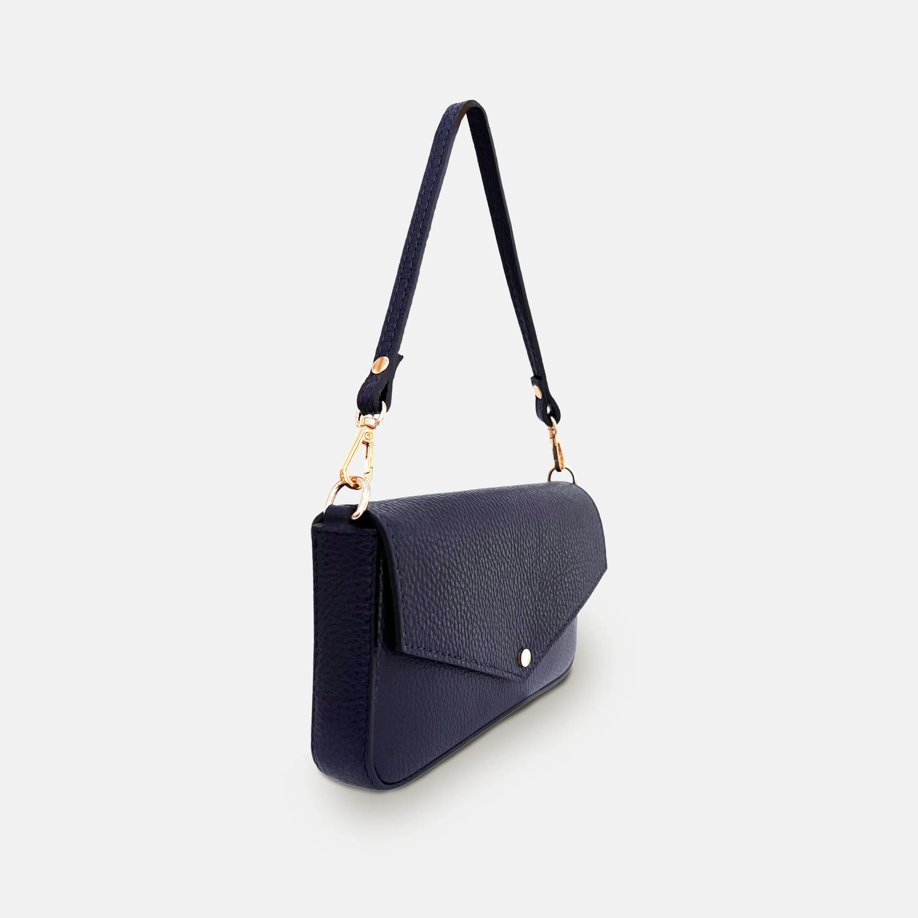 The Munro Navy Leather Shoulder Bag