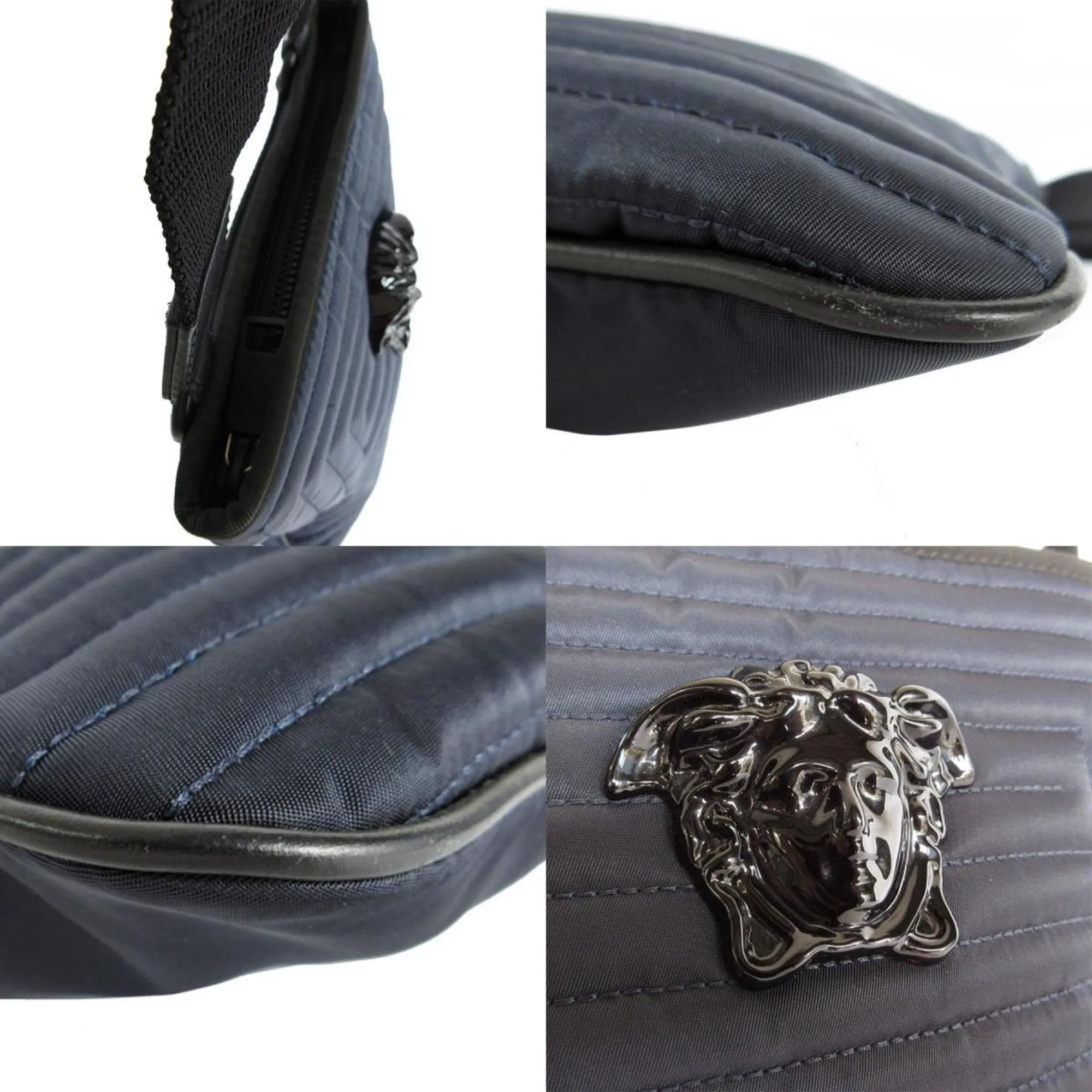 Versace  Navy Nylon Canvas Shoulder Bag (Pre-Owned)