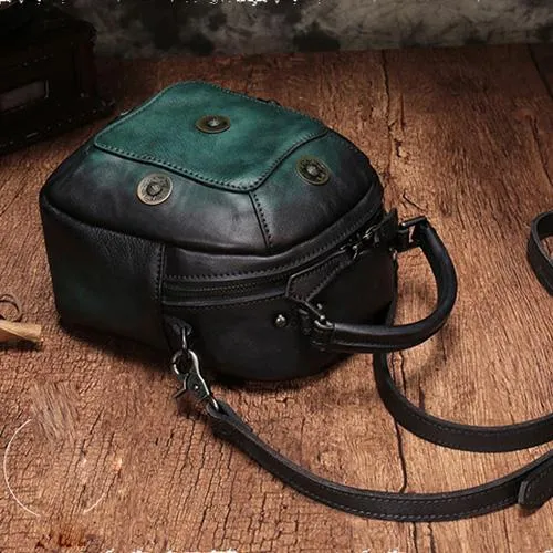 Vintage Brown Geometric Womens Leather Round Brown Handbag Box Shoulder Bag Purse for Ladies