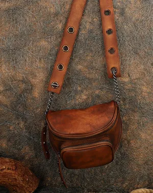 Vintage Brown Leather Womens Saddle Shoulder Bag Saddle Crossbody Purse for Women