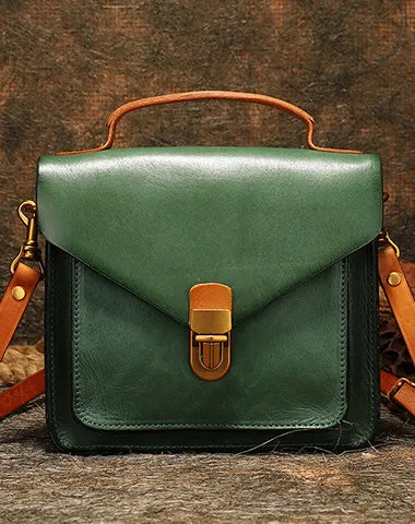 Vintage Leather Womens Square Satchels Shoulder Bags School Crossbody Purse for Women