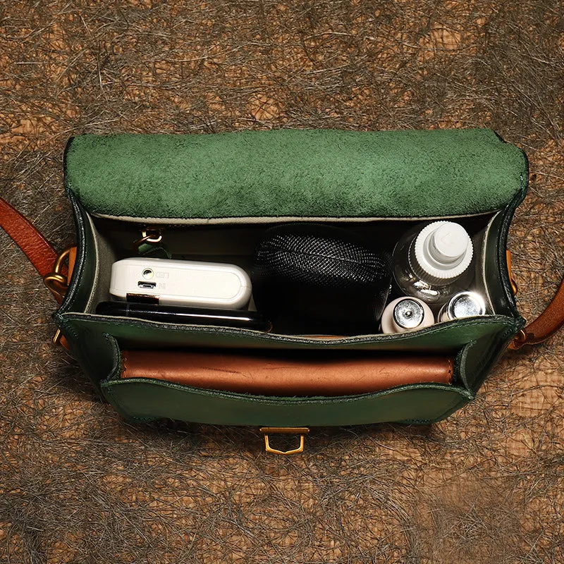 Vintage Leather Womens Square Satchels Shoulder Bags School Crossbody Purse for Women