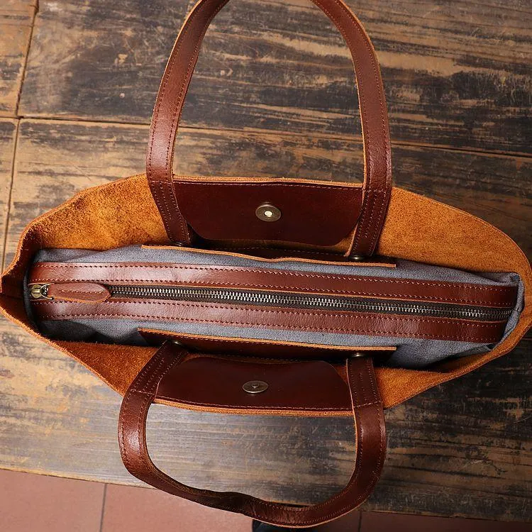 Vintage Mens Womens Leather Large Brown Tote Handbag Shoulder Tote Purse Tote Messenger Bag For Men