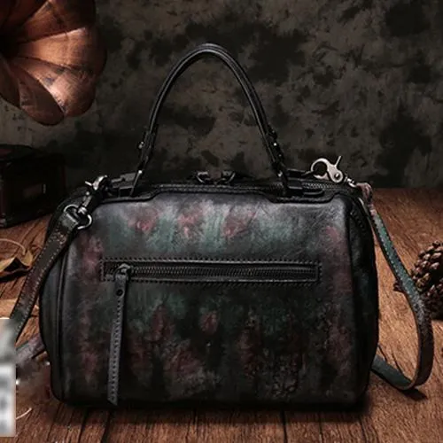 Vintage WOmens Green Leather Handbags Studded Work Bag Vintage Leather Shoulder Purses