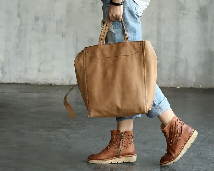 Vintage WOMENs LEATHER Handbag Tote Bag Work Tote Shoulder Purse FOR WOMEN