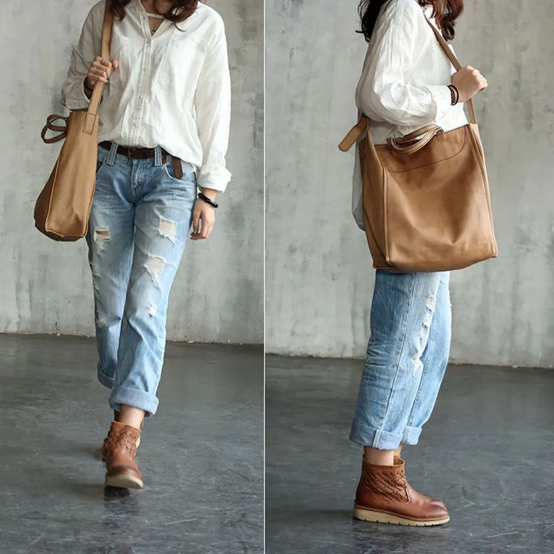 Vintage WOMENs LEATHER Handbag Tote Bag Work Tote Shoulder Purse FOR WOMEN