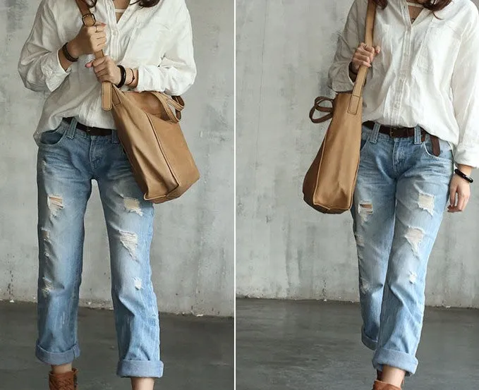 Vintage WOMENs LEATHER Handbag Tote Bag Work Tote Shoulder Purse FOR WOMEN