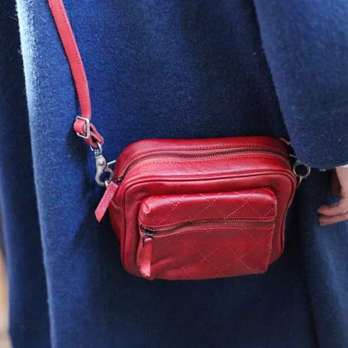 Vintage Womens Leather Red MIni Satchel Shoulder Bag Leather Square Crossbody Bag Purse