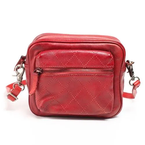 Vintage Womens Leather Red MIni Satchel Shoulder Bag Leather Square Crossbody Bag Purse