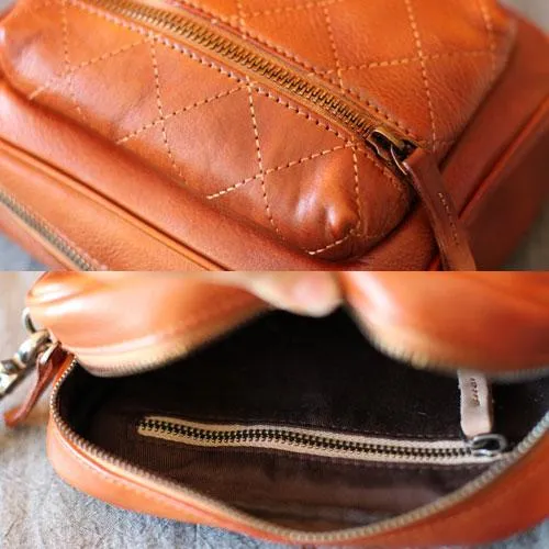 Vintage Womens Leather Red MIni Satchel Shoulder Bag Leather Square Crossbody Bag Purse