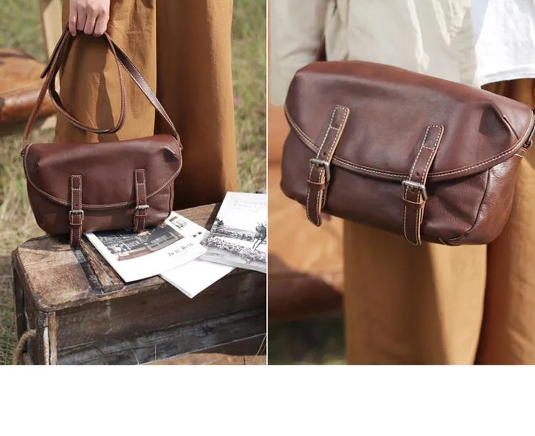 Vintage Womens Leather Satchel Shoulder Bag Coffee Satchel School Crossbody Bag for Girls