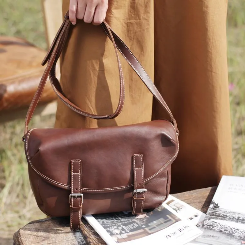 Vintage Womens Leather Satchel Shoulder Bag Coffee Satchel School Crossbody Bag for Girls