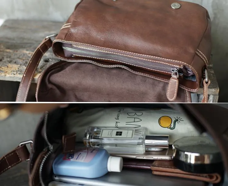 Vintage Womens Leather Satchel Shoulder Bag Coffee Satchel School Crossbody Bag for Girls