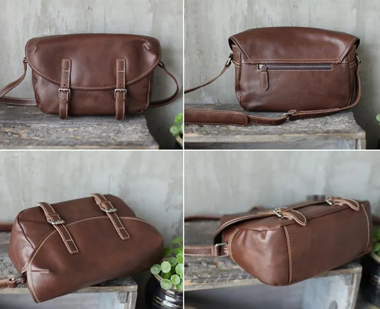 Vintage Womens Leather Satchel Shoulder Bag Coffee Satchel School Crossbody Bag for Girls