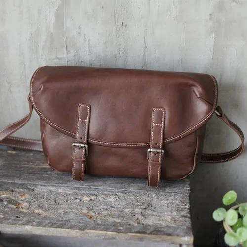 Vintage Womens Leather Satchel Shoulder Bag Coffee Satchel School Crossbody Bag for Girls