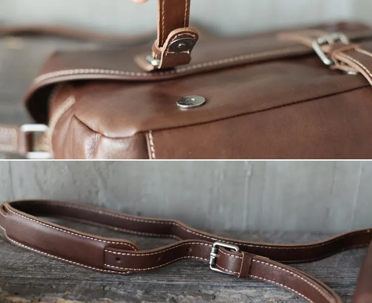 Vintage Womens Leather Satchel Shoulder Bag Coffee Satchel School Crossbody Bag for Girls
