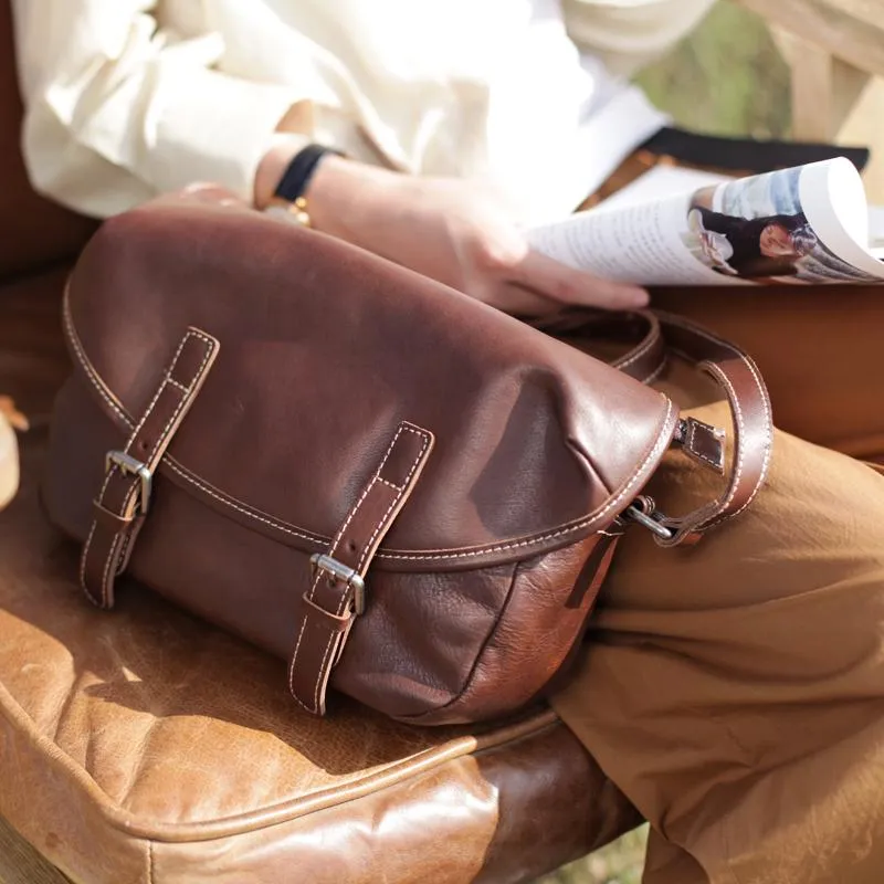 Vintage Womens Leather Satchel Shoulder Bag Coffee Satchel School Crossbody Bag for Girls