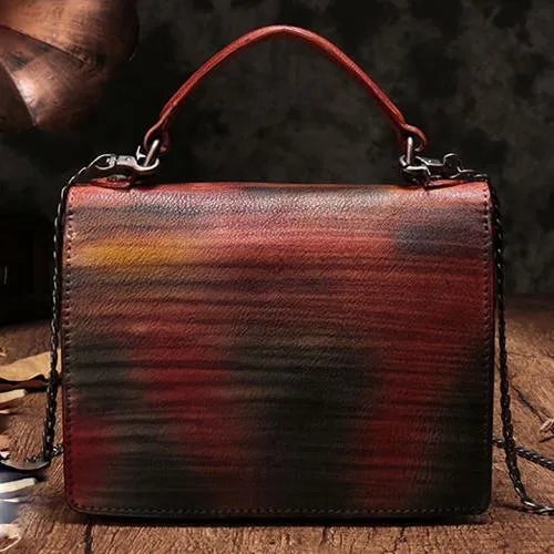 Vintage Womens Red Leather Handbags Purse Satchel Handbags Shoulder Crossbody Bags for Ladies