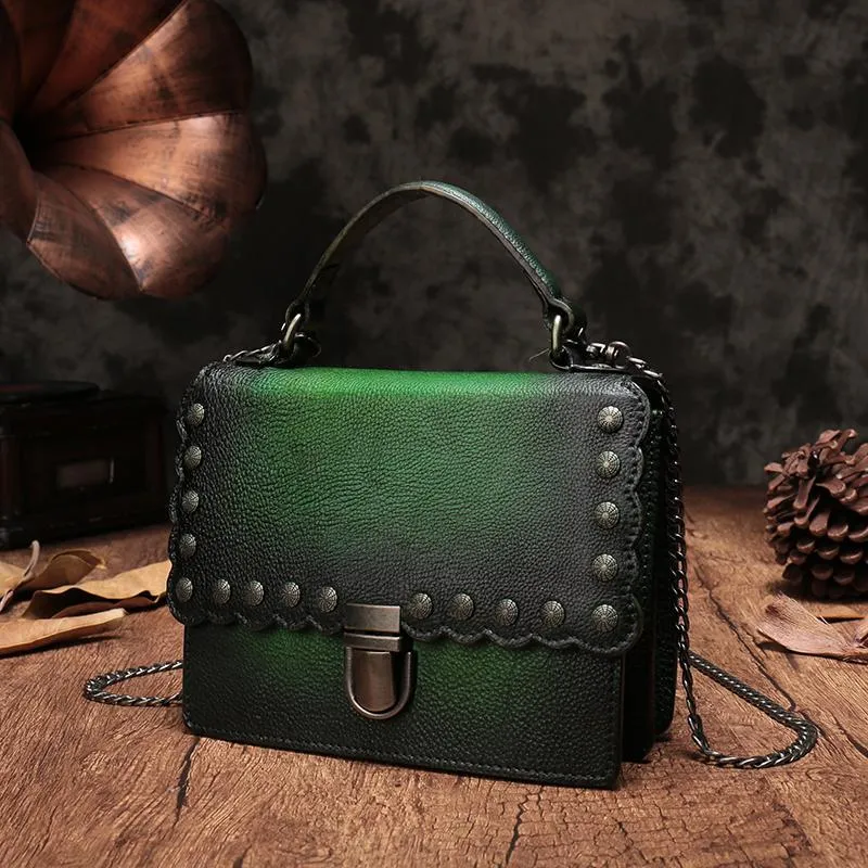 Vintage Womens Red Leather Handbags Purse Satchel Handbags Shoulder Crossbody Bags for Ladies