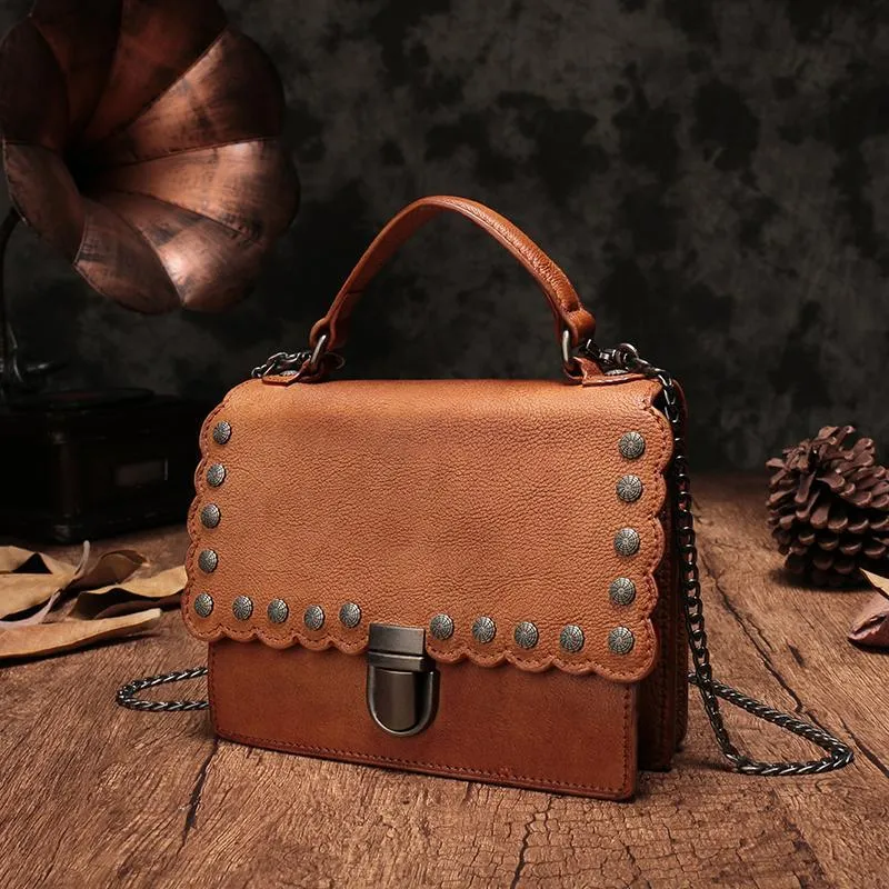 Vintage Womens Red Leather Handbags Purse Satchel Handbags Shoulder Crossbody Bags for Ladies