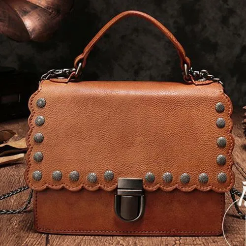 Vintage Womens Red Leather Handbags Purse Satchel Handbags Shoulder Crossbody Bags for Ladies