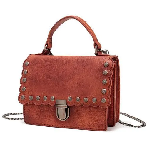 Vintage Womens Red Leather Handbags Purse Satchel Handbags Shoulder Crossbody Bags for Ladies